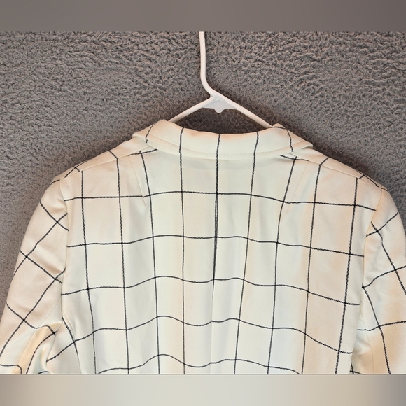 Akris Punto Cream & Black Windowpane Jacket Womens Sz 16 Partially Lined Pockets - Picture 9 of 16